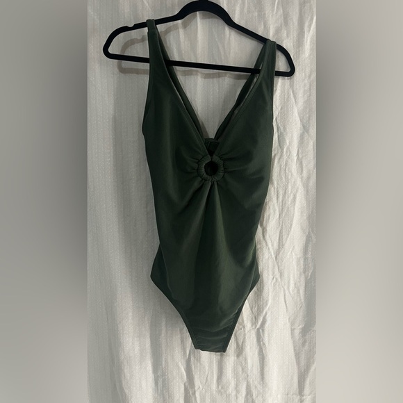 Shade & Shore Green One Piece Swimsuit with Plunging V-Neck - Picture 3 of 5